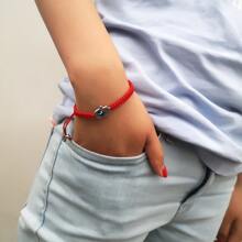 1pc Asymmetrical Blue Bead & Red Rope Wrist Bracelet - Red - View 7