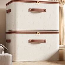 1pc Baby Nursery Wardrobe Linen Fabric Storage Box With Rivets, Zipper & Dual Windows, Large Capacity Organizer Box For Clothes, Bedding, Toys, Essential For Newborns, Suitable For Wardrobe, Under Bed, Nursery - Multicolor - View 8