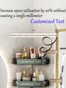 1pc Custom Text No Punching Bathroom Corner Shelf, Kitchen And Bathroom Storage Corner Shelf, Wall Mounted Bathroom Corner Shelf, Triangular Basket Layer Shelf - Multicolor - View 9