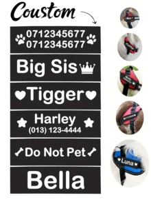 Personalisierte bunte Muster Hundegeschirr-Namensaufkleber, individuelle Anhänger entfernbar, ID-Hundebrustgurt-Weste Halsung-Anhänger - Schwarz - Übersicht 2
