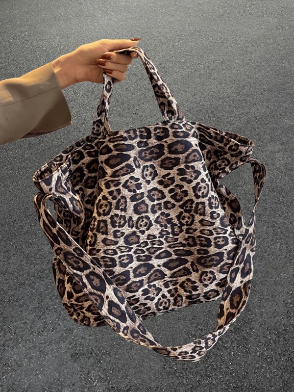 2025 New Suede Leopard Print Women's Handbag, Large Capacity Commuter Tote Bag, Spring/Summer One Shoulder Crossbody Bag