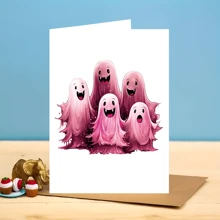 1 张迷人的万圣节卡片，粉色幽灵和紫色灯光 - 适合家人和朋友，高品质纸张