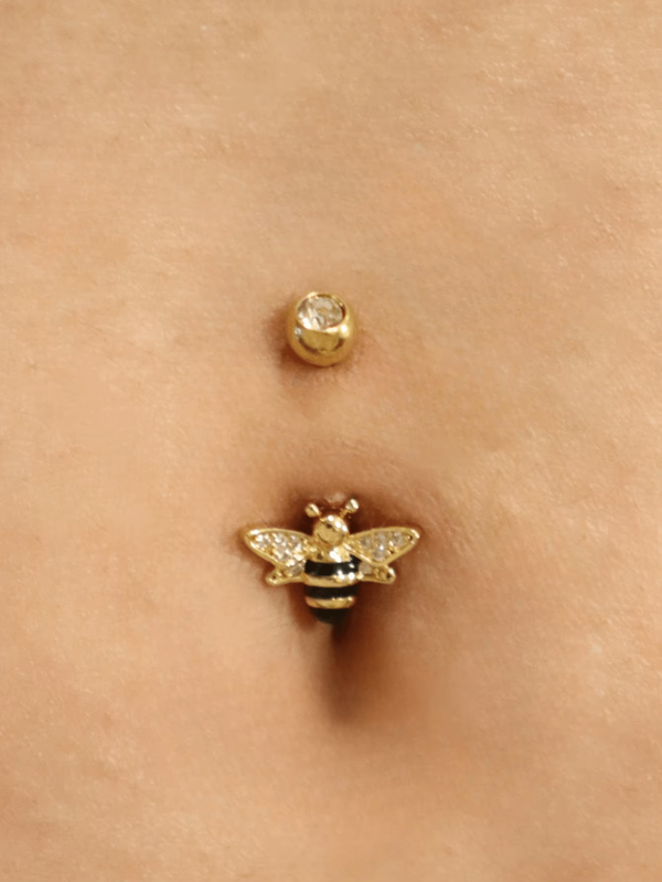 1PC Oil-Dripping Bee-Shaped Navel Ring Set With Shiny Synthetic Zirconia, Elegant Body Perforated Jewelry, The Best Gift For Halloween Parties