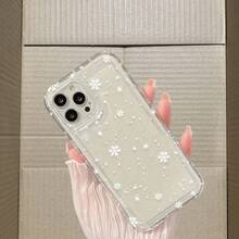 Funda tipo cojín con diseño de copos de nieve blancos. Transparente. Compatible con phone 11, 12, 13, 14, 15, 16 Pro Plus, X, XS, XS Max Plus. Orificios de montaje precisos. Resistente a golpes. Ideal para Año Nuevo. - transparente - Ver 3