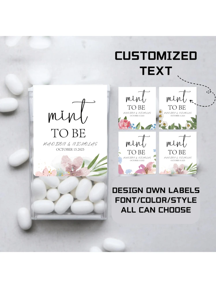 XOXOKristen 25 PCS Personalized Mint To Be Wedding Favor Stickers For Tic TACS Box, Custom Mint Labels With Date And Name Personalization, Pink And Green Designs With Greenery Flower - Labels - View #6