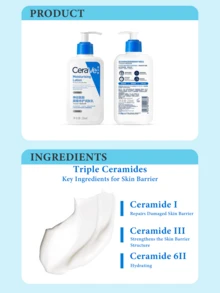 CeraVe 30/88/236毫升保湿乳液，适合干性至极干性肌肤，滋养并帮助修复面部和身体肌肤的保护屏障。蕴含3种必需神经酰胺和透明质酸，采用三重神经酰胺、透明质酸和MVE技术配制而成，质地轻盈不油腻，24小时长效保湿，适合所有肤质，尤其适合干性肌肤。无香配方，经皮肤科医生研发，修复肌肤屏障，保湿并提亮肤色，也适合敏感肌肤。 - 保濕乳液 - 查看 6