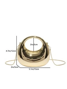 Stylish Metal Color Fashion Round Evening Bag With Circular Ring Moon Design, Multipurpose Shoulder/Crossbody/Handheld Mini Clutch Purse For Women , Wedding, Party Bags - Gold - View 5