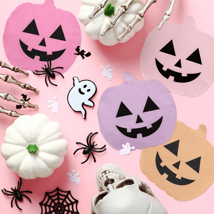 20 piezas de servilletas para fiesta de Halloween, diseños con caras de calabaza y monstruo, adecuadas para Halloween, cenas, cocteles, cumpleaños y varias ocasiones