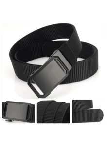 Men's Nylon Tactical Belt With Automatic Buckle – Casual And Functional For Students And Everyday Use 1/2/3 KITS - 黑色 - 查看 1