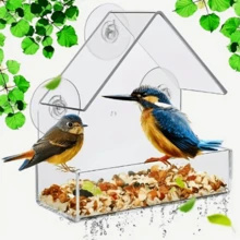 1pc Transparent Acrylic Suction Cup Bird Eater - A Durable External Feeding Bowl Suitable For All Birds, Easy To Clean, Suitable For Window Or Glass Door Installation, Window Bird House | Transparent Design | Acrylic Structure, Outdoor Bird Eater - 無色 - 查看 3