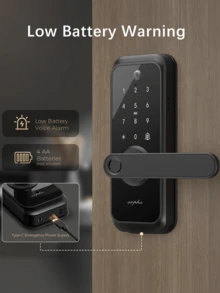 Arpha Keyless Smart Door Lock, Fingerprint Keypad Deadbolt With Handle FOB Card, APP Control Auto Lock, IP54 Waterproof, Easy Installation, Biometric Entry Bedroom Door Lock - Black - View 6