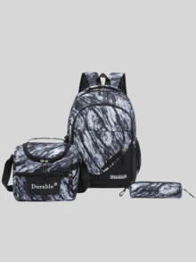 三合一大容量休闲背包套装，包括保温午餐袋、笔记本电脑背包、印花涂鸦设计户外旅行背包，适合学生和成人 - 彩色 - 查看 13