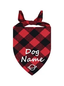 个性化多色狗狗头巾，经典格子图案派对围巾，宠物围兜，多种颜色可选，可定制信息（姓名等），圣诞礼物用品