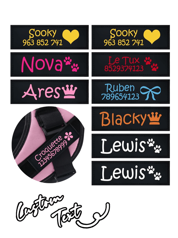 Etiquetas personalizadas con nombre de perro, pegatinas de patrón colorido para arnés de mascota, etiqueta personalizada extraíble, identificación de perro para correa de pecho, chaleco, collar