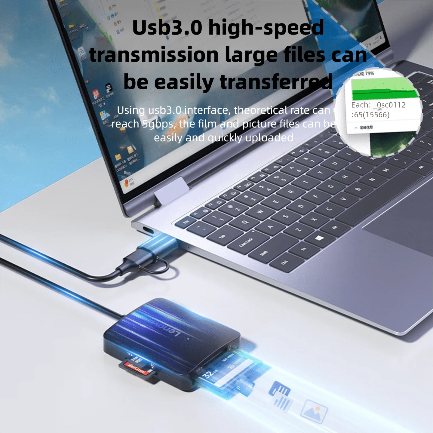 Lenovo H104 4-In-1 Card Reader - USB 3.0 High-Speed Dual Slot For SD/TF/CF/MS Memory Cards, Compatible With Laptop, PC, Camera & Smartphones