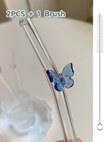 Juego de 6 Pajitas Reutilizables con Encanto de Mariposa - Juego de Bebida Encantado para Bodas/Despedidas de Soltera, Pajitas de Vidrio Caprichosas con Cepillo de Limpieza, Suministros para Fiestas, Accesorios de Cóctel para Jardín de Hadas, Perfecto para Fiesta de Soltera y Decoración de Compromiso Nupcial, Regalo para Novia