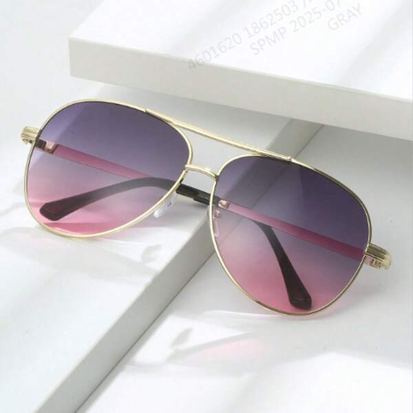 1pc Women's Metal Oval Frame Retro Double Bridge Fashion Pilot Fashion Glasses For Vacation Beach Accessories For Women Glasses Shades