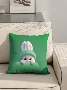 1 pieza Funda de cojín cuadrada suave con cremallera, con diseño de rabí blanco y verde, para decoración de sala de estar de sofa por un lado sin núcleo de peluche