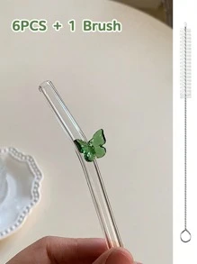 Juego de 6 Pajitas Reutilizables con Encanto de Mariposa - Juego de Bebida Encantado para Bodas/Despedidas de Soltera, Pajitas de Vidrio Caprichosas con Cepillo de Limpieza, Suministros para Fiestas, Accesorios de Cóctel para Jardín de Hadas, Perfecto para Fiesta de Soltera y Decoración de Compromiso Nupcial, Regalo para Novia