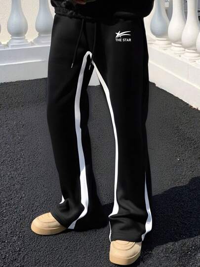 Herren Streetwear weite Jogginghose, Stern Muster Lässig bequeme Streetstyle Mode Kontrastnaht Sporthose, für Rave