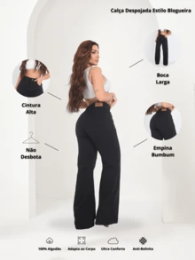 Women's Wide Leg Jeans, High-Rise, 100% Premium Cotton, Wide Leg, Marbled Blogger - 黑色 - 查看 2