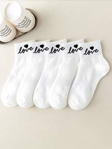 10 双黑白儿童心形图案袜子，休闲简约装，适合情人节、情侣、校园、大学、礼物、返校 - 彩色 - 查看 2