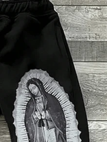 男士街头涂鸦嘻哈直筒阔腿宽松休闲裤春秋季新款抽绳印花喇叭裤