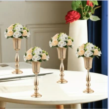 2 件金色花瓶，适合中央桌面装饰 - 金属桌面花架、婚礼装饰、生日、婚礼、周年纪念仪式、家居装饰