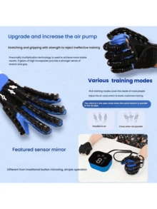 Adjustable Hand Rehabilitation Robot Glove - USB Rechargeable Finger Training Device, Suitable For Cerebral Palsy And Hemiplegia Patients, Right Hand (Blue, Large) With LCD Display And Control Function, Safety Design - 右手 - L號 - 查看 9
