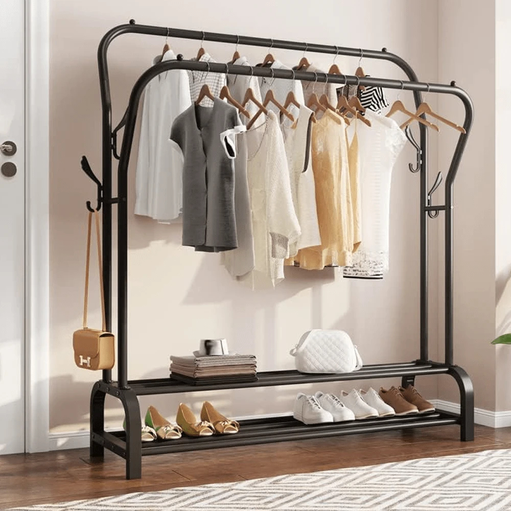 Lislark White Heavy Double Clothes Rail Hanging Rack Garment Display Stand Storage Shelf, Strong Support And Durability, Clean And Simple, Suitable For Any Style Of Living Space - Black - View 1