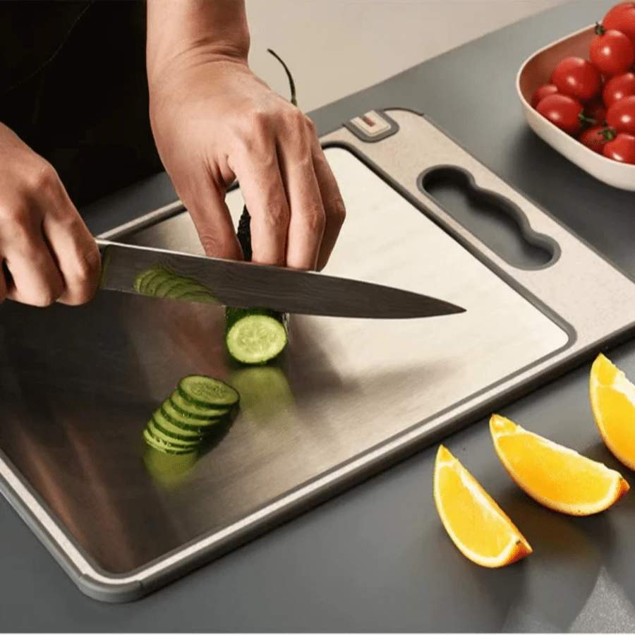 Meat Cutting Board, Hygienic Double-Sided Board In Stainless Steel And PP With Sharpener And Handle - Màu be - Xem 1