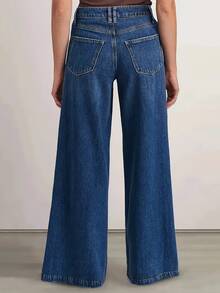 Retro Design With A Mid High Waist And Drooping Feeling, Slimming And Wide Leg Pants For Women - 藍色 - 查看 2