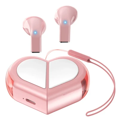 Nuevos auriculares inalámbricos Bluetooth giratorios con forma de corazón, bonitos y compactos, de bajo consumo, regalo de San Valentín.