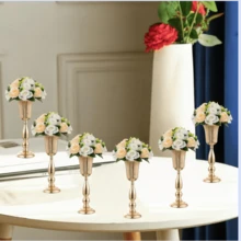 2 件金色花瓶，适合中央桌面装饰 - 金属桌面花架、婚礼装饰、生日、婚礼、周年纪念仪式、家居装饰