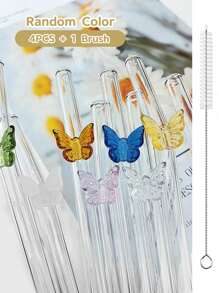 Juego de 6 Pajitas Reutilizables con Encanto de Mariposa - Juego de Bebida Encantado para Bodas/Despedidas de Soltera, Pajitas de Vidrio Caprichosas con Cepillo de Limpieza, Suministros para Fiestas, Accesorios de Cóctel para Jardín de Hadas, Perfecto para Fiesta de Soltera y Decoración de Compromiso Nupcial, Regalo para Novia