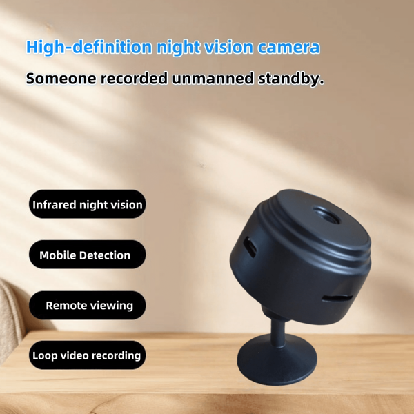 1 pieza Cámara mini, Cámara de seguridad inalámbrica inteligente HD en negro para interiores, Cámara para el hogar con visión nocturna, ángulo amplio, ranura para tarjeta, soporte, monitoreo remoto WiFi para personas mayores y mascotas