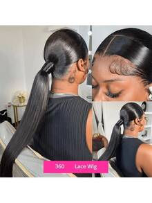 bling hair Jarin Hair Brasilianisches Remy-Menschenhaar, 360-Grad-Vollspitze, glatt, transparent, Schweizer Spitze, günstige Perücken für Frauen - Natural Black - Übersicht 5