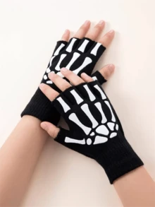1 Paar Skelett-Hand-Muster Fingerlose Handschuhe für Herren und Damen für Partys und Halloween