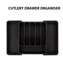 Cutlery Drawer Organiser, Extendable Cutlery Tray, 8Compartments, Kitchen Storage Adjustable Dividers Plastic For Utensil Spoons Forks Knives, - 黑色 - 查看 2