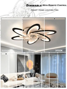220V White/Black Bedroom Fan Light - 6 Petals, Silent Fan, Eye Protection Light Source, Remote Control Adjustable, Dining Room, Living Room Home Decoration, Adjustable Wind Speed (1-6)