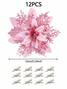 6/12/18/24pcs Artificial Christmas Flower Heads, Shiny Christmas Flowers, Suitable For Home, Wedding, Party, Christmas Tree, Wreath, DIY Holiday Decoration, Home Decor, Christmas Decoration, Room Decor - Christmas Flower Head 11 - View 3