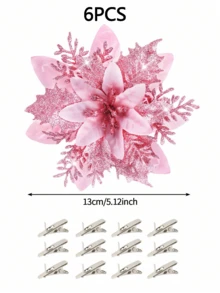 6/12/18/24pcs Artificial Christmas Flower Heads, Shiny Christmas Flowers, Suitable For Home, Wedding, Party, Christmas Tree, Wreath, DIY Holiday Decoration, Home Decor, Christmas Decoration, Room Decor - Christmas Flower Head 11 - View 2