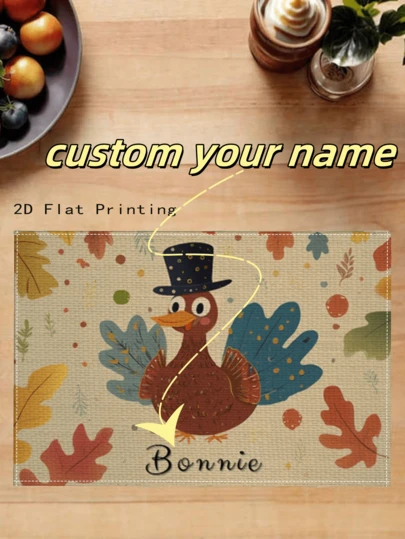 1pc Customizable Name Printed Dining Table Mat, Suitable For Children's Parties, Outdoor Dining, Holiday Gifts, Fabric Table Mat, Fun Party Tableware, Holiday Table Decor, 32*42cm