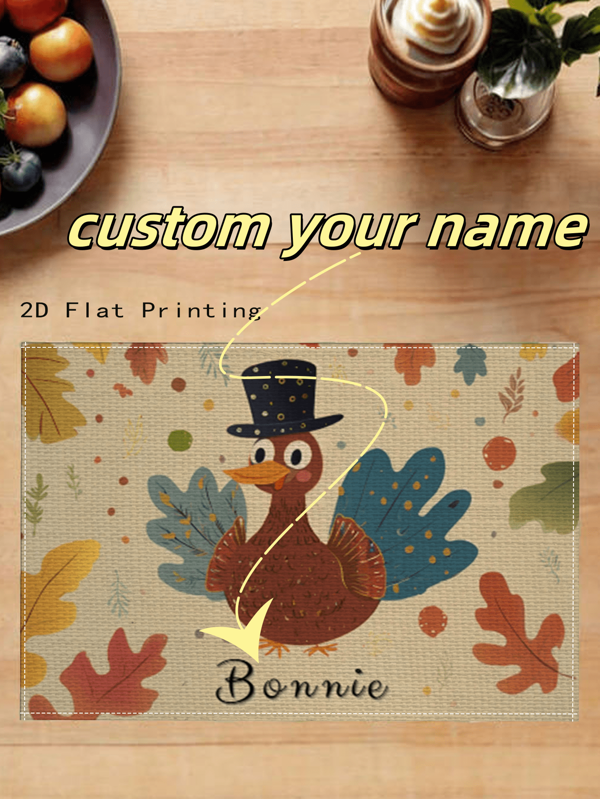 1pc Customizable Name Printed Dining Table Mat, Suitable For Children's Parties, Outdoor Dining, Holiday Gifts, Fabric Table Mat, Fun Party Tableware, Holiday Table Decor, 32*42cm