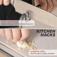 Meat Cutting Board, Hygienic Double-Sided Board In Stainless Steel And PP With Sharpener And Handle - Màu be - Xem 4