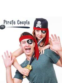 4pcs Pirate Accessories Set, Including 2pcs Pirate Headbands And 2pcs Pirate Eye Patches, For Pirate Party Halloween - Multicolor - View 2
