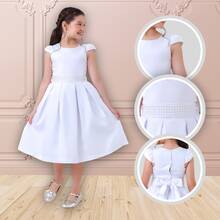 Children's Dress For Girls, Party, Wedding, Baptism, Graduation, Birthday, Princess Style With Pearls - 白色 - 查看 1