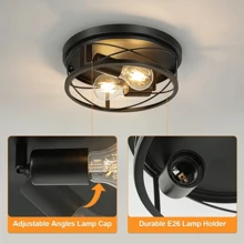 2 件圆形铁艺嵌入式吸顶灯，北欧风格，易于安装，适用于走廊、门厅、客厅、厨房、卧室、复古工业风家居装饰照明灯具，不含灯泡 - 黑色 - 查看 6