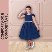 Children's Dress For Girls, Party, Wedding, Baptism, Graduation, Birthday, Princess Style With Pearls - 藏蓝色 - 查看 6
