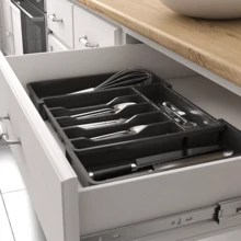 Cutlery Drawer Organiser, Extendable Cutlery Tray, 8Compartments, Kitchen Storage Adjustable Dividers Plastic For Utensil Spoons Forks Knives, - 黑色 - 查看 5